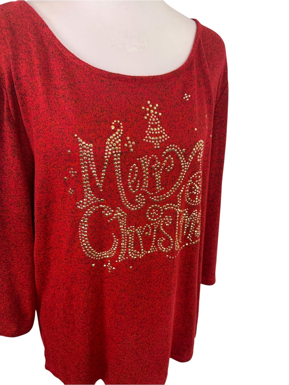 Magical Season XL Merry Christmas Gold beaded Red Holiday Tunic Top - Picture 3 of 10